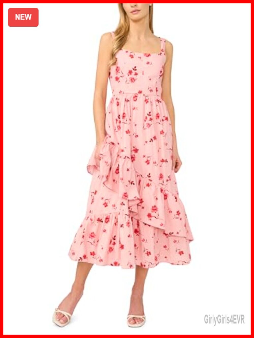 CeCe Asymmetrical Ruffle Hem Midi Dress Fit & Flare Corset Bodice